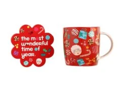 Kasey Rainbow Sparkly Season Mug 350ML & Coaster Set Red Gift Boxed -The Galley store dx1297 set
