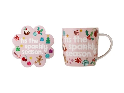 Kasey Rainbow Sparkly Season Mug 350ML & Coaster Set Pink Gift Boxed 5 Kasey Rainbow Sparkly Season Mug 350ML & Coaster Set Pink Gift Boxed - Image 3