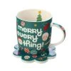 Kasey Rainbow Sparkly Season Mug 350ML & Coaster Set Dark Green Gift Boxed -The Galley store dx1299