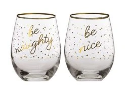 Celebrations Stemless Glass 500ML Set Of 2 Be Naughty/Be Nice