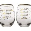 Celebrations Stemless Glass 500ML Set Of 2 Save Water, Drink Wine/Great Minds Drink Alike