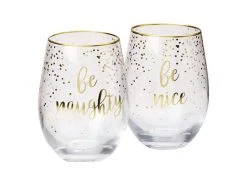 Celebrations Stemless Glass 500ML Set Of 2 Naughty Nice Gift Boxed