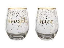 Celebrations Stemless Glass 500ML Set Of 2 Naughty Nice Gift Boxed