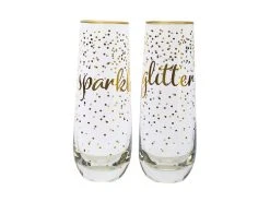 Celebrations Stemless Flute 300ML Set Of 2 Sparkles Glitter Gift Boxed