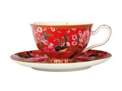 Teas & C's Silk Road Footed Cup & Saucer 200ML Cherry Red Gift Boxed -The Galley store hv0161 2