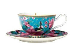 Teas & C's Silk Road Footed Cup & Saucer 200ML Aqua Gift Boxed -The Galley store hv0162 2
