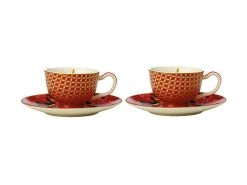Teas & C's Silk Road Demi Cup & Saucer 85ML Set Of 2 Cherry Red Gift Boxed
