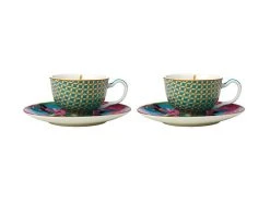 Teas & C's Silk Road Demi Cup & Saucer 85ML Set Of 2 Aqua Gift Boxed