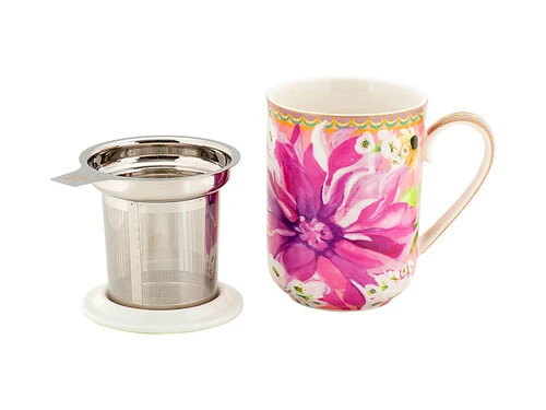 Teas & C's Dahlia Daze Lidded Mug With Infuser 340ML Pink Gift Boxed 4 Teas & C's Dahlia Daze Lidded Mug With Infuser 340ML Pink Gift Boxed - Image 2